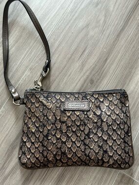 Coach Brown Snake-Print Wristlet